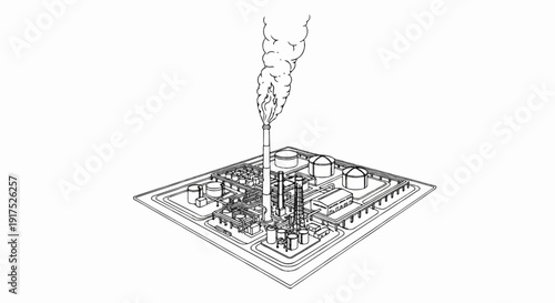 Industrial plant with smoking stack and storage tanks