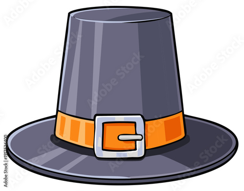 Cartoon illustration of a traditional pilgrim hat with a buckle