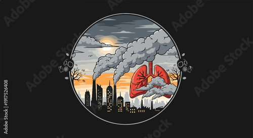 Industrial pollution fills the sky, harming lungs and the environment