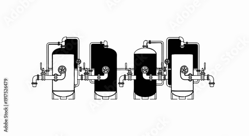 Industrial water filtration system with interconnected tanks and valves