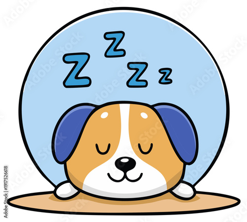 Cute cartoon dog sleeping soundly with Zzz symbols above head illustration
