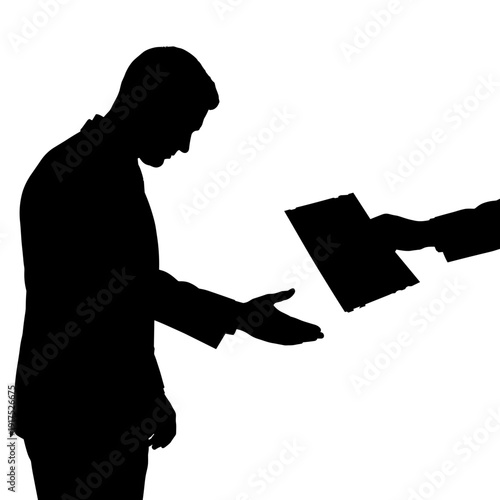 black silhouette of person receiving document with exclamation mark symbolizing fine penalty concept legal warning concept  