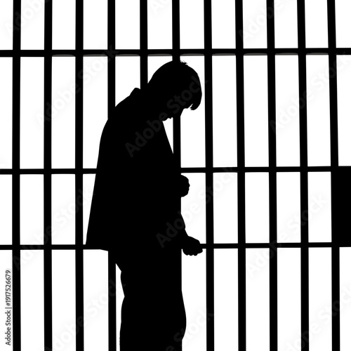 black silhouette of a person behind bars symbolizing imprisonment loss of freedom concept justice concept  