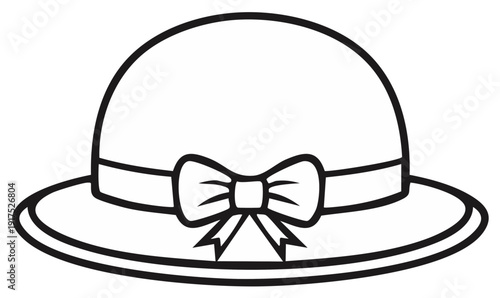 Classic cloche hat with ribbon and bow outline drawing for fashion design