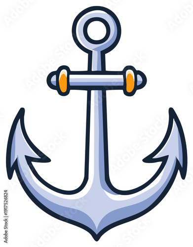 Classic nautical ship anchor with a simple cartoon graphic style illustration