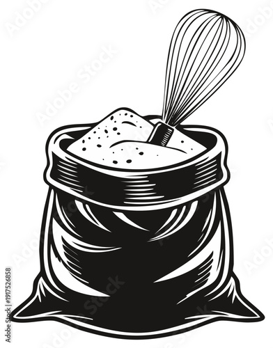 Flour sack and whisk illustration for cooking and baking concepts