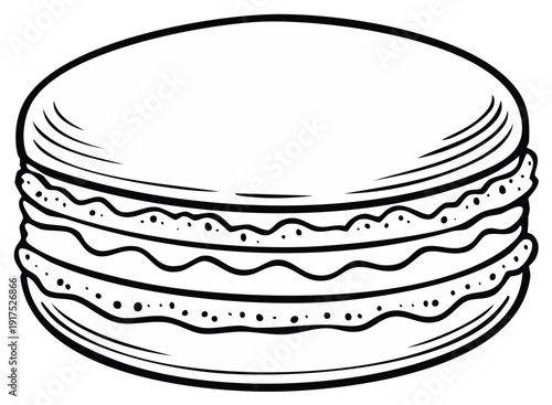 Outline illustration of a sweet French macaron cookie dessert