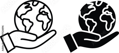 A pair of hands holding the earth in contrasting black and white Vector