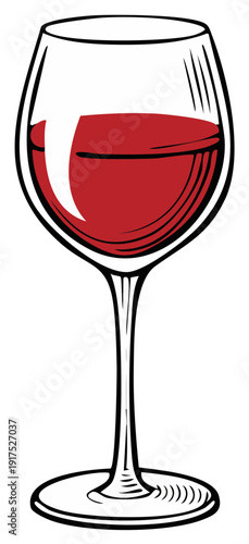 Red Wine in a Glass Illustration, Drawing Style