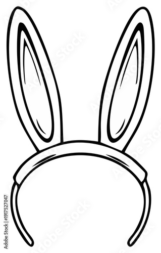 Simple Black and White Line Drawing of Bunny Ears Headband for Costume or Celebration