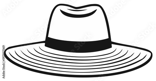 Wide brimmed hat stylized outline illustration fashion accessory headwear shading elegant vintage style