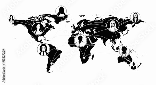 Global network connecting people from different continents in a digital world