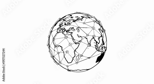Global network connection visualization on a wireframe Earth