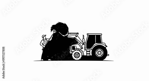 Man and tractor collect large pile of dark material