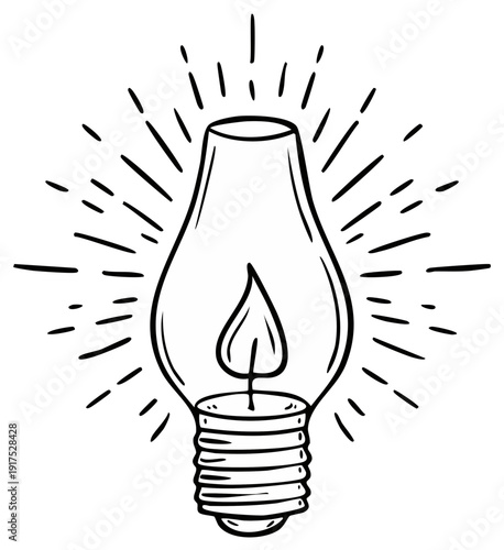 Vintage Hand-Drawn Kerosene Lamp Illustration with Lightburst