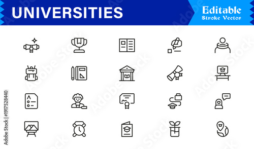 University Line Icon Set. Modern Education & Academia Symbols & Learning Icons.
