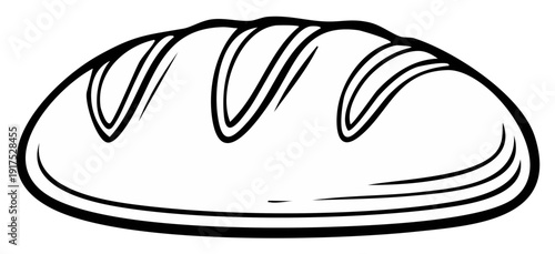 Loaf of bread in black and white outline style illustration