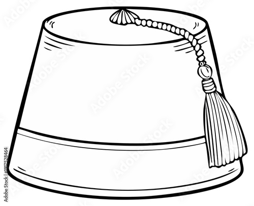 Hand Drawn Sketch of Traditional Middle Eastern Fez Hat with Tassel Detail
