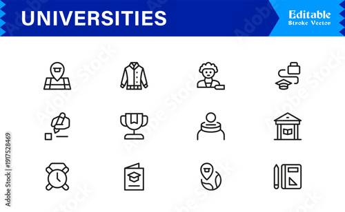 University Line Icon Set. Modern Education & Academia Symbols & Learning Icons.
