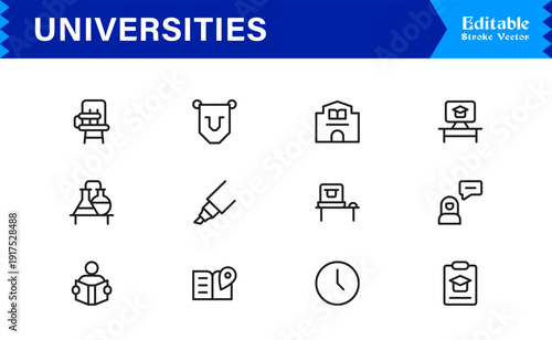 University Line Icon Set. Modern Education & Academia Symbols & Learning Icons.