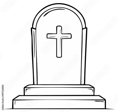 Outlined illustration of a tombstone with a cross