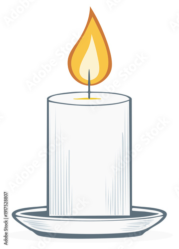 Illustration of a burning candle on a saucer with a flame