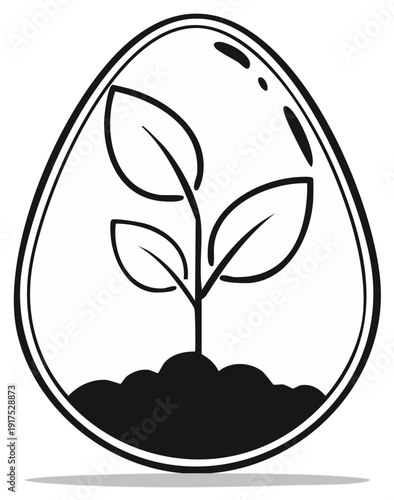 Egg shaped terrarium with growing plant sprout seedling symbol isolated on white background