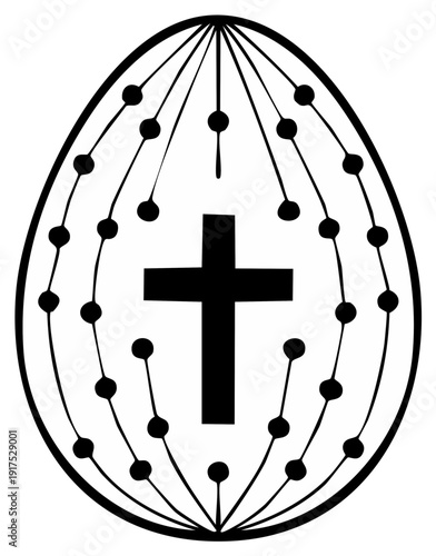 Stylized Easter egg with cross emblem and decorative beaded pattern