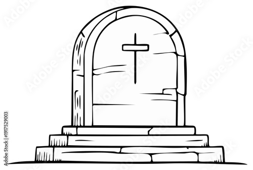 Stone Cross Gravestone Monument on Steps Religious Symbol Cemetery Memorial