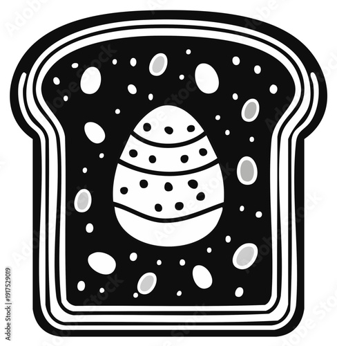 Easter egg on a slice of bread graphic black and white vector icon