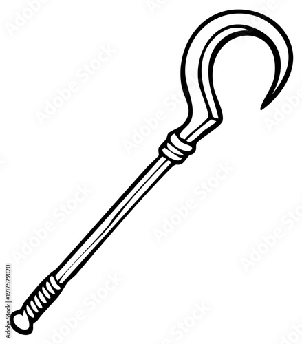 Stylized Cartoon Crook and Flail, Outline Isolated on White