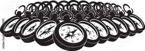 Multiple Compasses Arranged in a Row on White Background