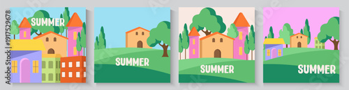 Abstract tropical summer template. Poster design with palm tree, leaf, sun, sand beach in minimal style. Colorful summer vacation and travel backgrounds. Bright modern vector illustration 