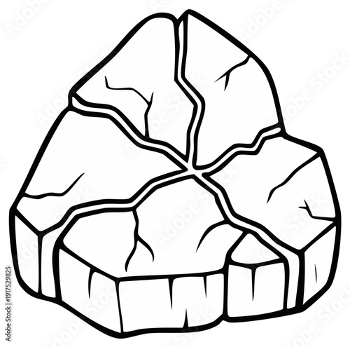 Broken ice block, cartoon illustration of shattered ice with jagged cracks, frozen water