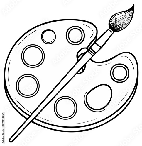 Artist's palette with brush for painting art and creativity, illustration, graphic
