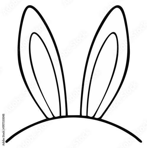 Simple black and white outline drawing of a bunny ear headband, iconic Easter symbol