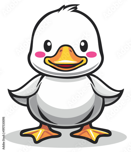 Adorable cartoon duckling with bright eyes and pink cheeks