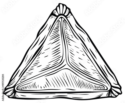 Hand Drawn Hamantaschen Cookie Illustration Black and White Purim Treat Design