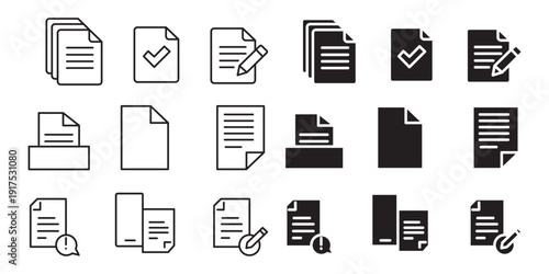Document icon set. Editable line icons. Vector illustration.