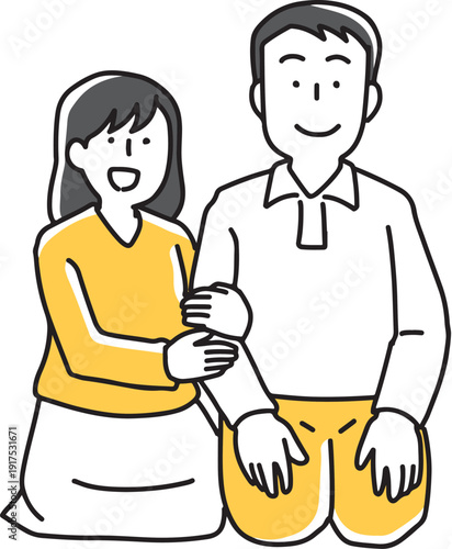 座って腕を組む男女