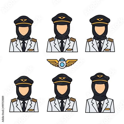 Six pilots in uniform with wings symbol in the middle.