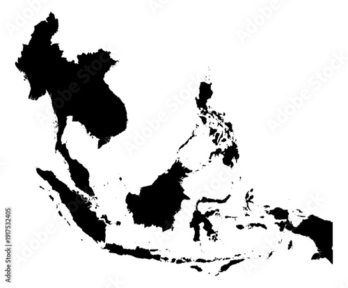 Black Silhouette Southeast Asia Map Asian Country