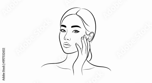 Minimalist outline of a woman's face with hand touching cheek