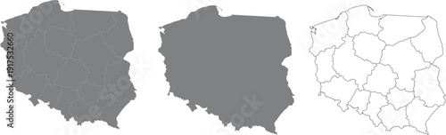 Set of Poland Maps: Silhouette, Administrative Regions, and Outline Vectors