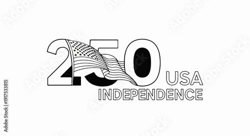 Graphic of "250 USA Independence" with a waving flag