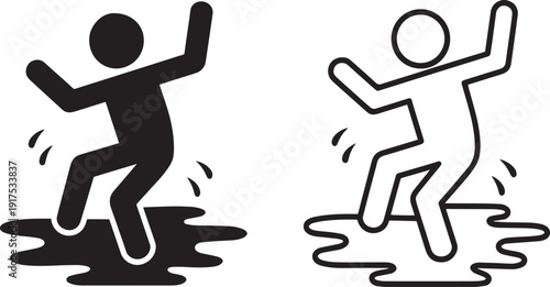 Caution icons of people slipping on wet floor warning signs