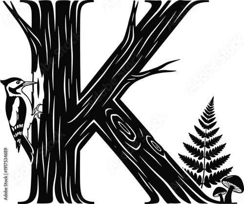 Mega Nature Illustration Bundle Featuring Woodcut Letter K Woodpecker Scenes Ant Life Silhouettes and Cute Monkeys on Tree Branch Swing Set