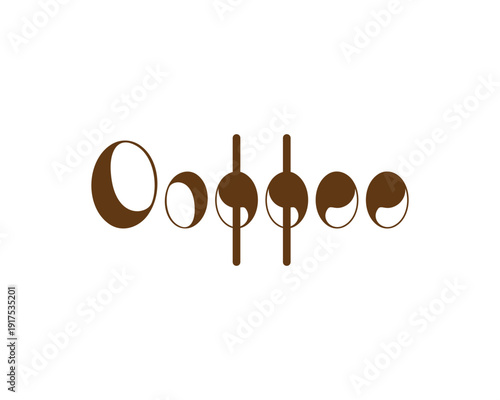 Stylized inscription COFFEE in the form of a coffee bean, for a logo, icon, sign, packaging, isolated on a white background.