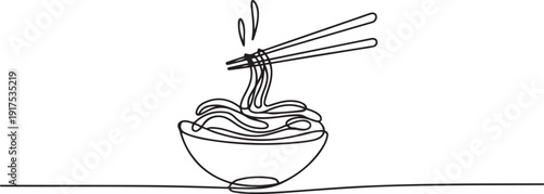 Single continuous line drawing of stylized hot spicy noodles logo label. Emblem fast food restaurant concept. Modern one line draw design. one line Icon drawing