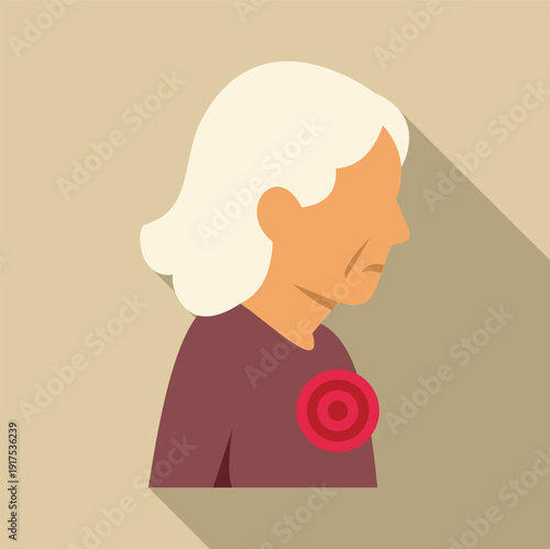 Senior woman suffering from severe pain in her chest, illustrating heart attack concept